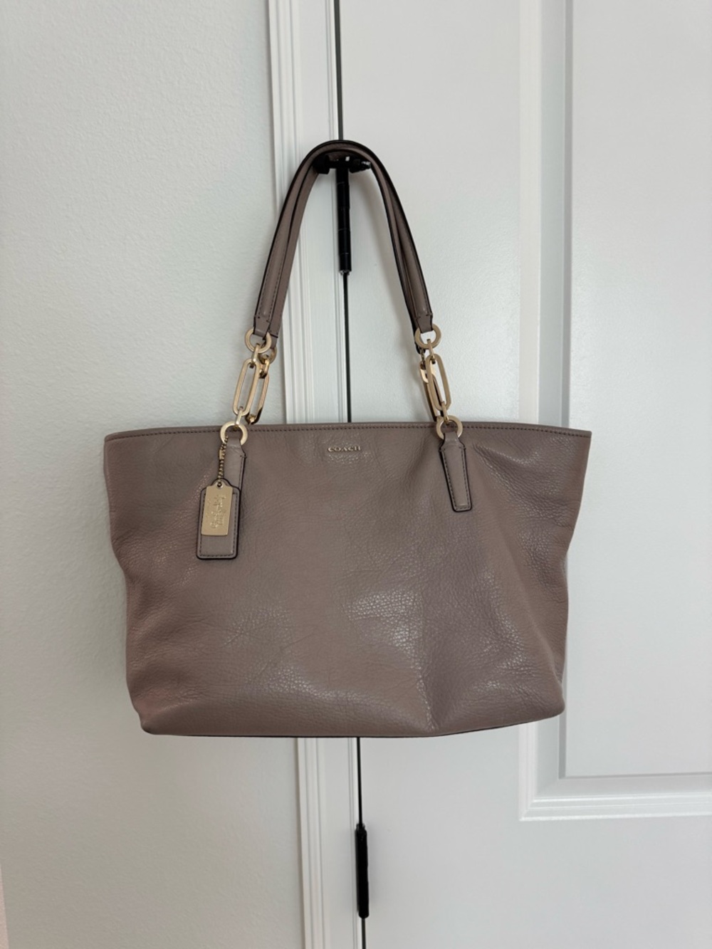 Coach Leather Tote in Taupe with Gold Hardware